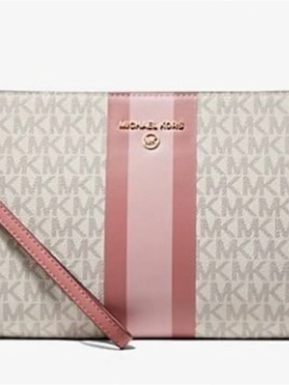 Michael Kors Pink Stripe MK Logo Wristlet